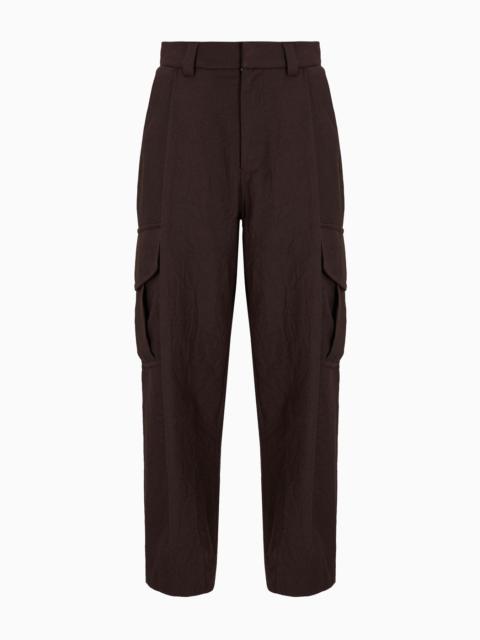 Single-pleat, crinkle wool flannel cargo trousers