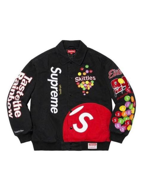 Supreme Supreme x Skittles x Mitchell & Ness Varsity Jacket 'Black Multi-Color' SUP-FW21-328