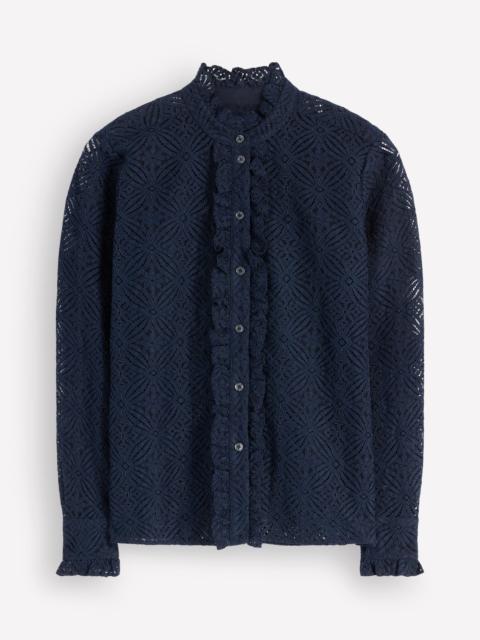 BODEN Sienna Frill Lace Shirt-Navy