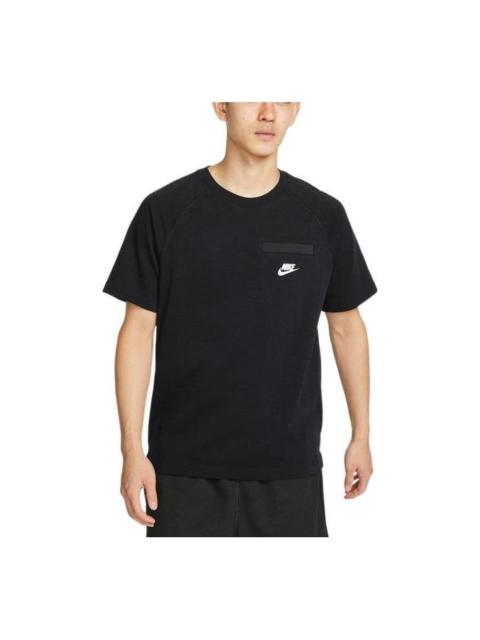 Nike Nike Solid Color Chest Pocket Round Neck Casual Short Sleeve Black DQ2414-010