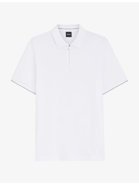 BOSS Short-Sleeved Half-Zip Cotton Polo Shirt