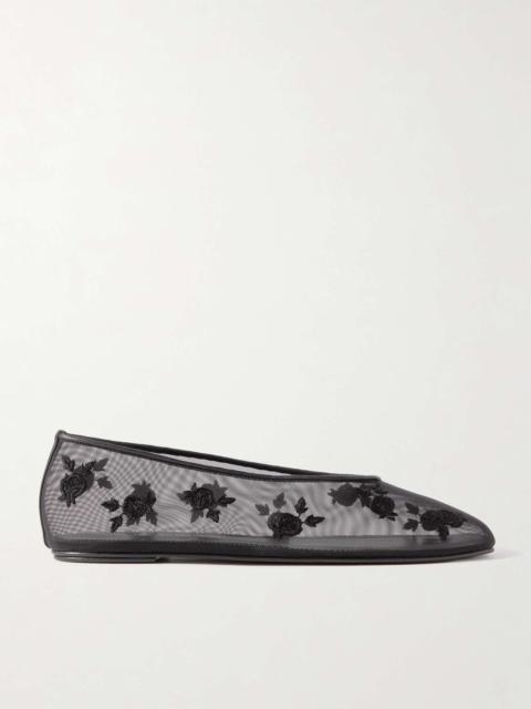 MAGDA BUTRYM Leather-trimmed embroidered mesh ballet flats