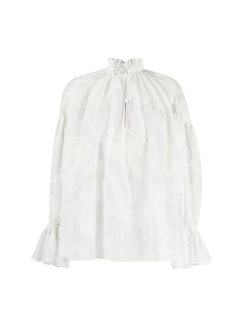 swirl-print ruffled blouse