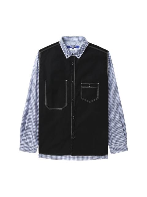 panelled check-print cotton shirt