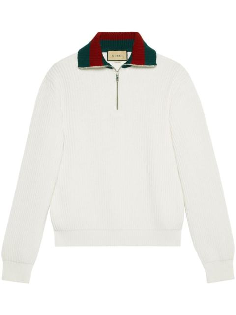 GUCCI Web-stripe ribbed wool cardigan