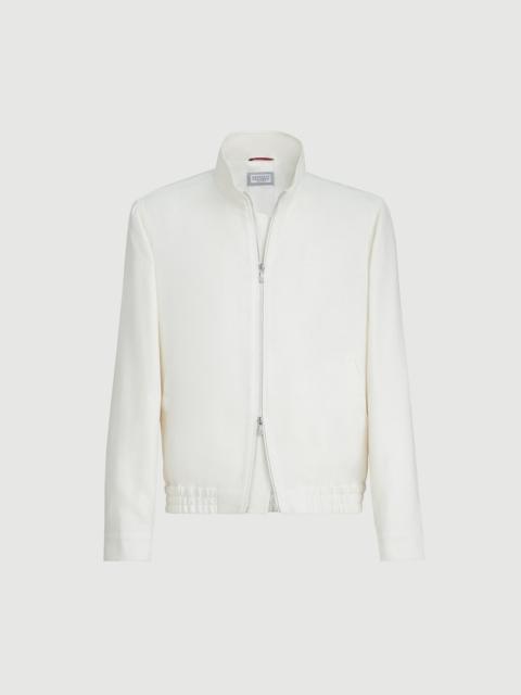 Brunello Cucinelli Silk, linen and wool hopsack outerwear jacket with stand collar