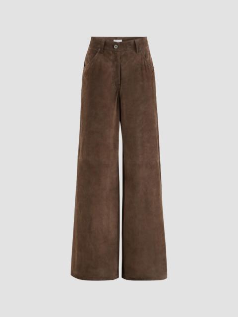 Brunello Cucinelli Women's Suede Baggy Trousers with Monili - Rust Brown
