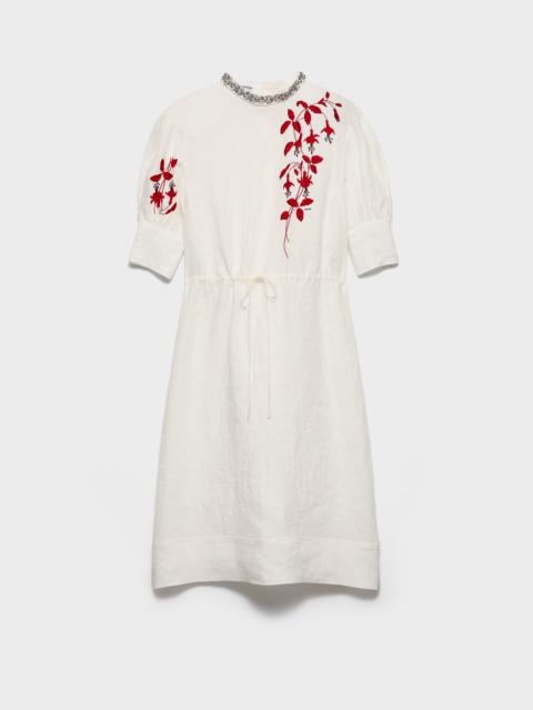 Prada Embroidered slubbed fabric dress