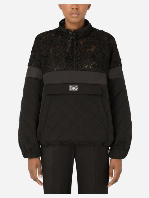 Quilted nylon and macramé lace anorak
