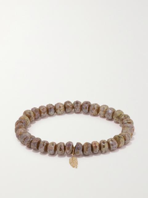 SYDNEY EVAN Tiny Feather 14-karat Gold, Labradorite And Diamond Bracelet