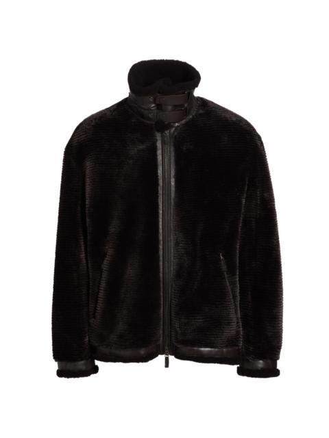 GIORGIO ARMANI Men's Zip-Up Shearling Jacket - Brown