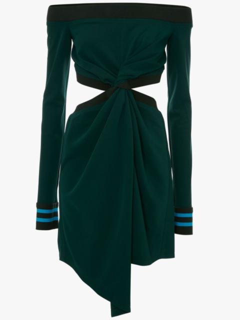 JW Anderson TWISTED CUT OUT OFF SHOULDER MINI DRESS