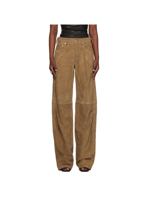 Rick Owens Tan Temple Geth Suede Pants
