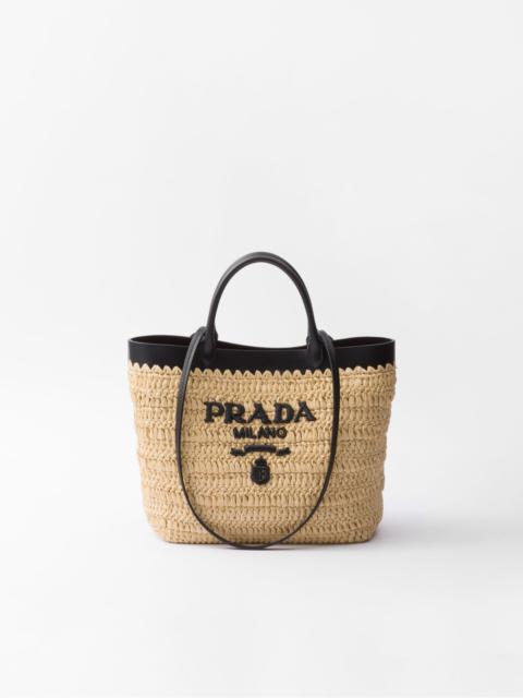 Prada Small woven fabric and leather tote bag