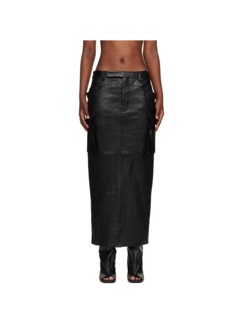 Rick Owens Black Temple Firbanks Leather Midi Skirt