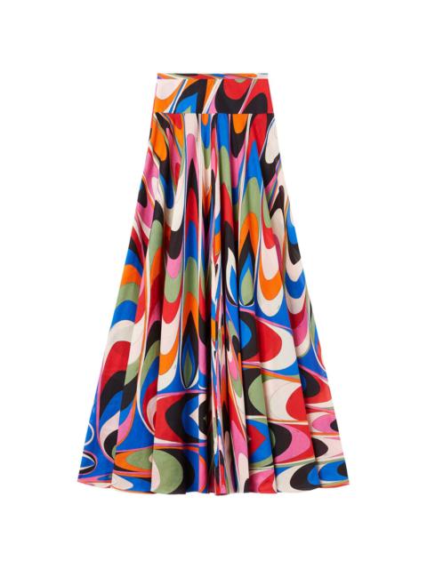 Marmo-print long cotton skirt