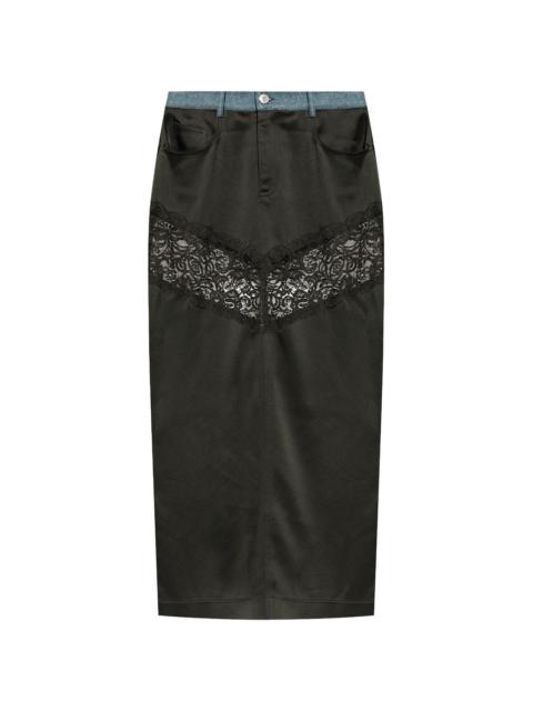 Blumarine long straight skirt with lace insert