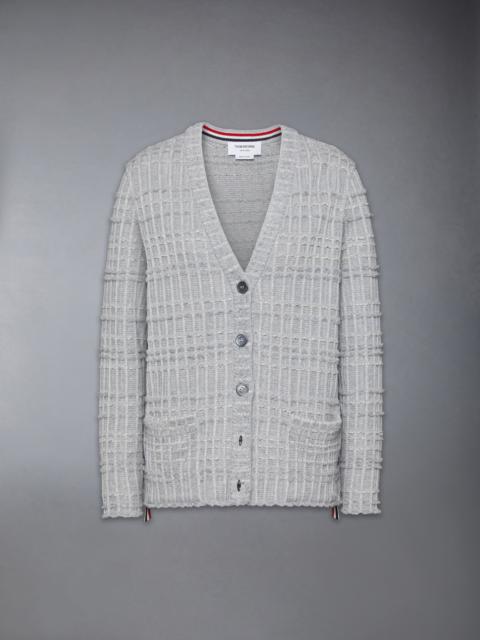 Thom Browne SEERSUCKER KNIT TWEED JACQUARD V NECK CARDIGAN