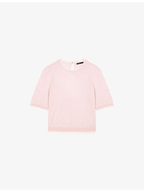 maje Rhinestone-Embellished Short-Sleeved Stretch Wool-Blend Jumper