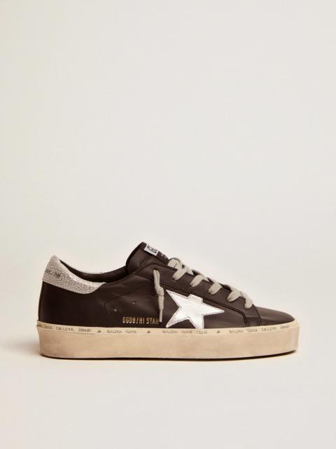 Hi Star sneakers in black leather with silver laminated leather star