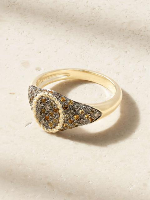 Yvonne Léon Baby Chevalière Ovale 9-karat gold, diamond and citrine ring Gold