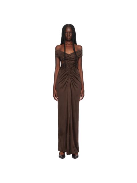 ATLEIN Brown Ruched Maxi Dress
