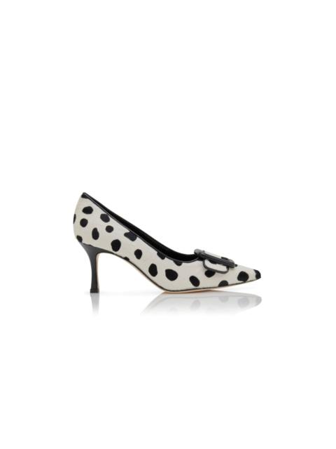 White and Black Calf Hair Buckle Detail Pumps