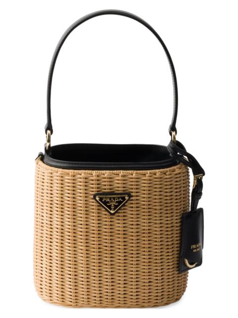 Prada Women's Wicker and Leather Bucket Bag - Black