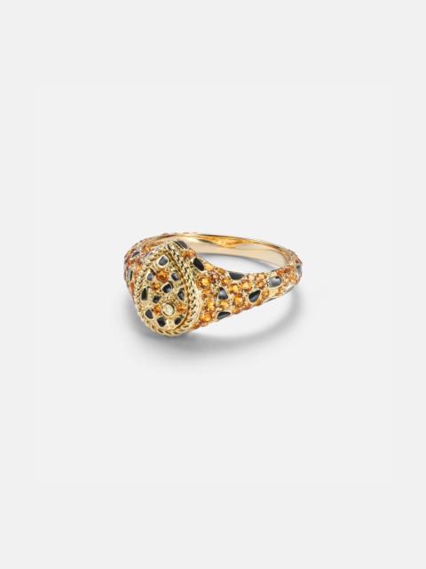 Yvonne Léon Poire Mini 9kt gold and enamel pinky ring with citrines and diamonds
