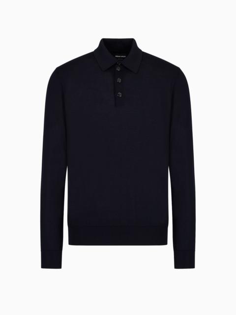 Long-sleeved polo shirt in virgin wool