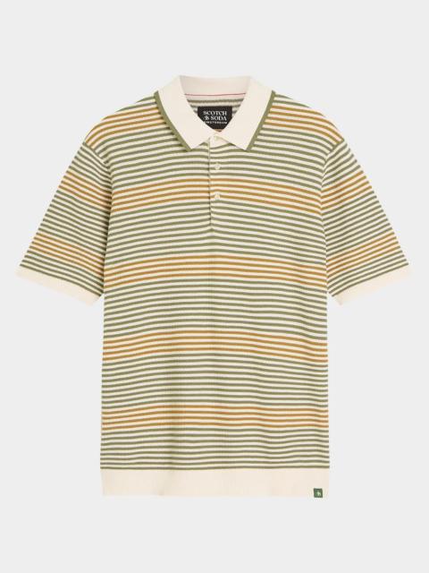 SCOTCH & SODA Men's Stripe Cotton Knit Polo Shirt