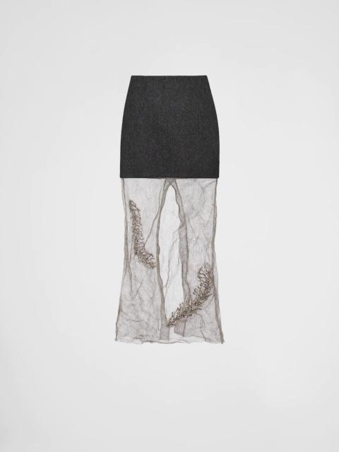 Prada Embroidered cloth and mesh midi-skirt