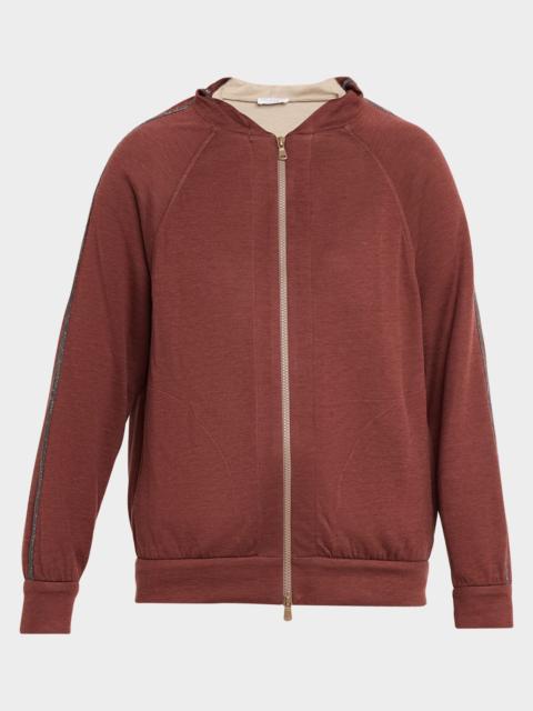 Brunello Cucinelli Monili Stripe Cotton-Silk Zip Jacket