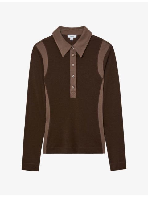 REISS Wendy Colour-Block Lyocell-Blend Polo Top