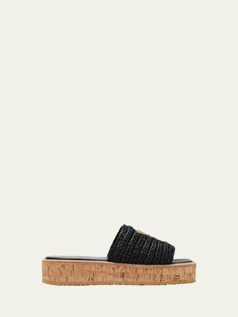 Prada Raffia Cork Flatform Slide Sandals