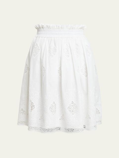 Erdem Lace-Embroidered Gathered-Waist Skirt