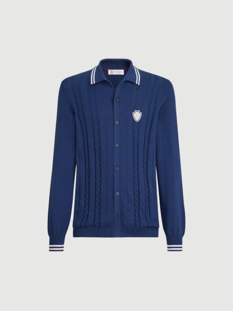 Brunello Cucinelli Cotton cable knit shirt with logo