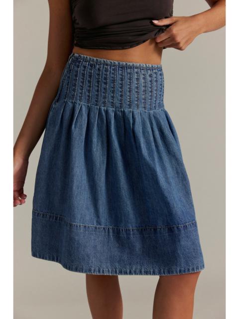 FREE PEOPLE We The Free Peyton Pintuck Denim Midi Skirt
