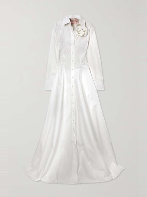 Appliquéd pleated cotton-poplin gown