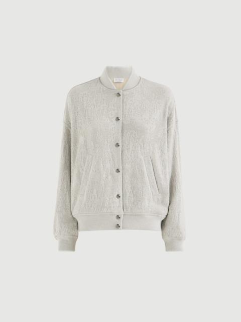 Brunello Cucinelli Lace flowers jersey sweatshirt in sparkling virgin wool and cashmere with monili