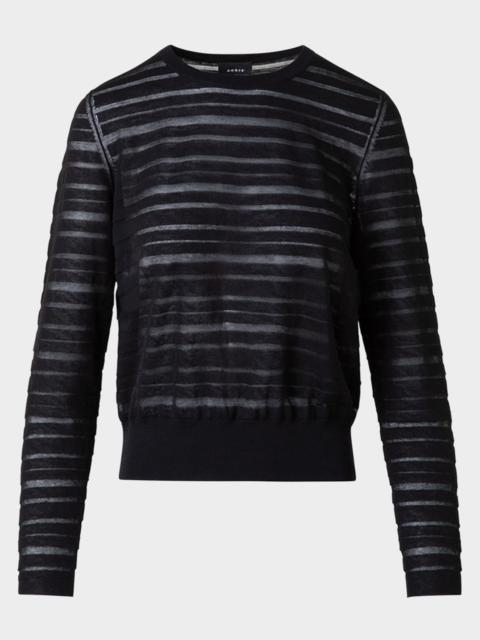 AKRIS Sheer Stripe Knit Crewneck Sweater
