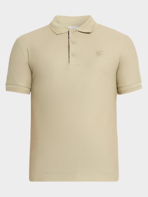 Burberry Men's Check-Placket Embroidered EDK Pique Polo Shirt