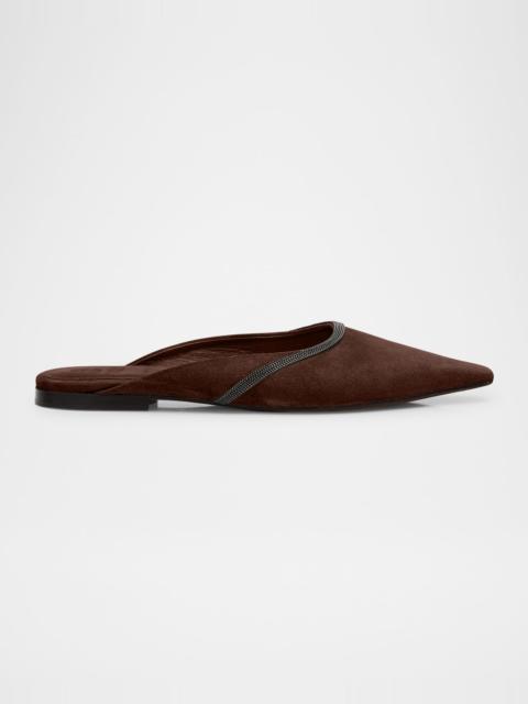 Brunello Cucinelli Suede Monili Ballerina Mules