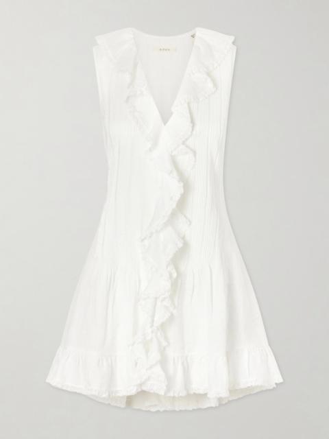 DÔEN Henrietta Ruffled Embroidered Ramie Mini Dress