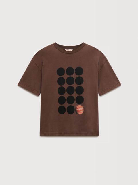 Marni BROWN COTTON T-SHIRT WITH PLANET PRINT