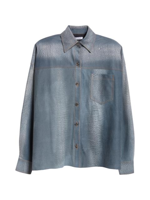LaQuan Smith Oversize Trompe l'Oeil Denim Effect Leather Button-Up Shirt
