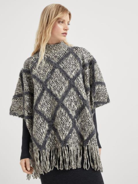 Brunello Cucinelli Wool and alpaca knit poncho with dazzling macro argyle embroidery