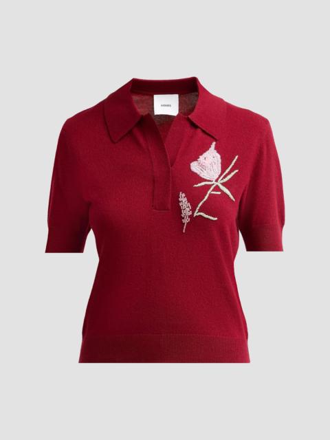 AKNVAS Women's Ailey Embroidered Wool-Cashmere Polo Sweater - Burgundy