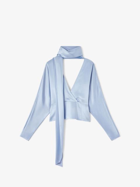 GANNI BLOUSE IN BLUE SATIN