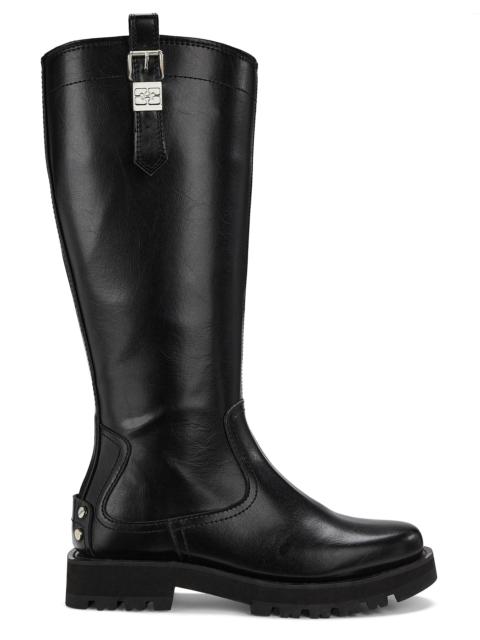 GANNI Women's Studs Crinkle Faux-Leather High Boots - Black